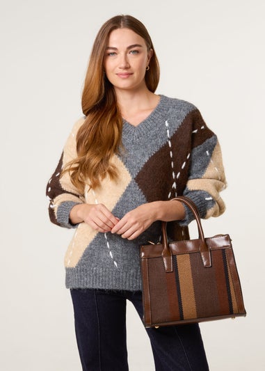 Blue Vanilla Grey Argyle Knitted Patterned Jumper