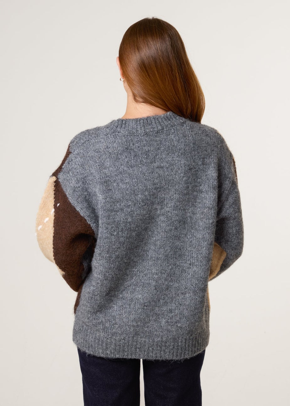 Blue Vanilla Grey Argyle Knitted Patterned Jumper Matalan