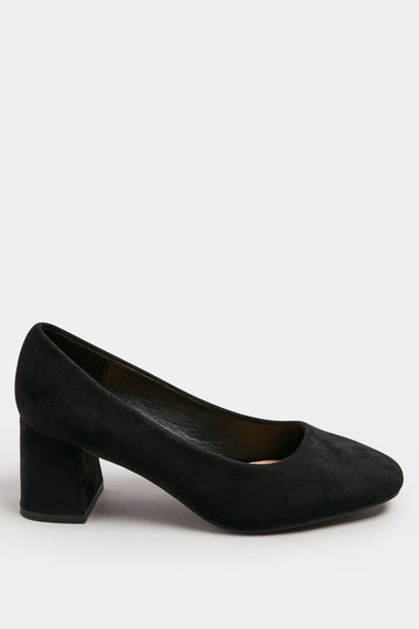 Yours Black Faux Suede Mid Block Heel Court Shoes In Extra Wide EEE Fit