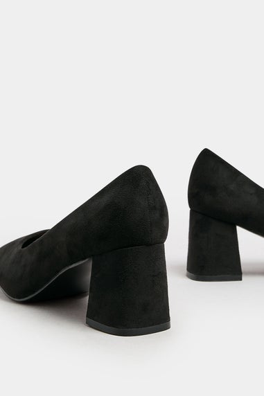 Yours Black Faux Suede Mid Block Heel Court Shoes In Extra Wide EEE Fit