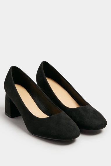 Yours Black Faux Suede Mid Block Heel Court Shoes In Extra Wide EEE Fit