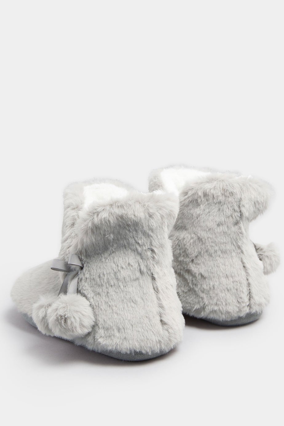 Yours Grey Pom Pom Faux Fur Boot Slippers