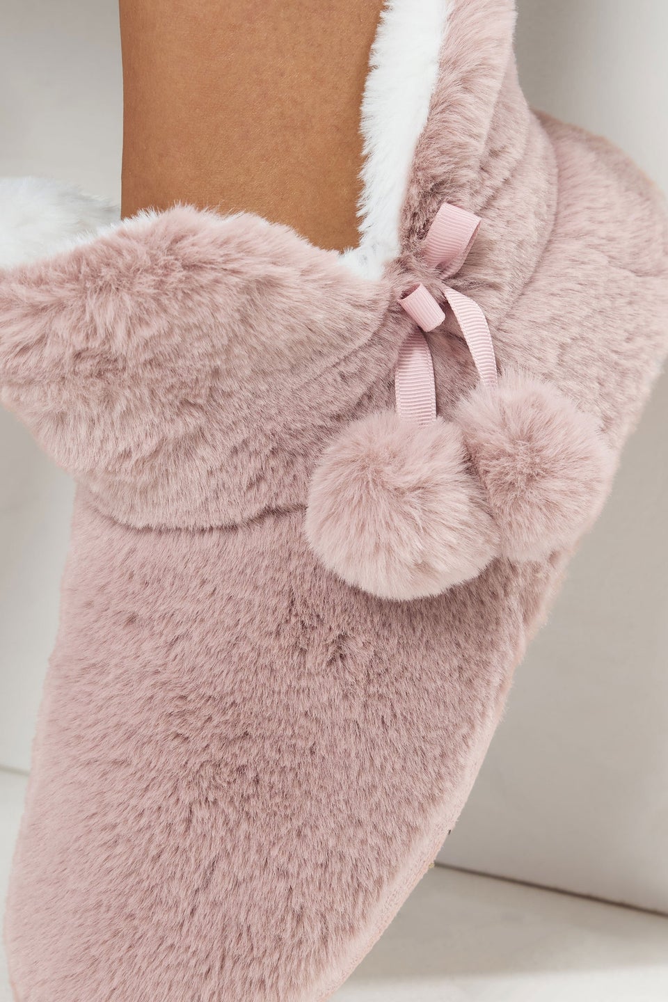 Yours Pink Pom Pom Faux Fur Boot Slippers