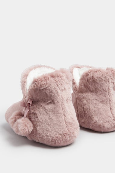 Yours Pink Pom Pom Faux Fur Boot Slippers