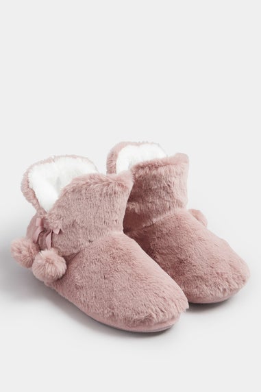 Yours Pink Pom Pom Faux Fur Boot Slippers