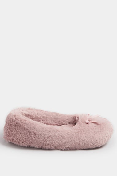 Yours Pink Plush Bow Front Ballet Slippers