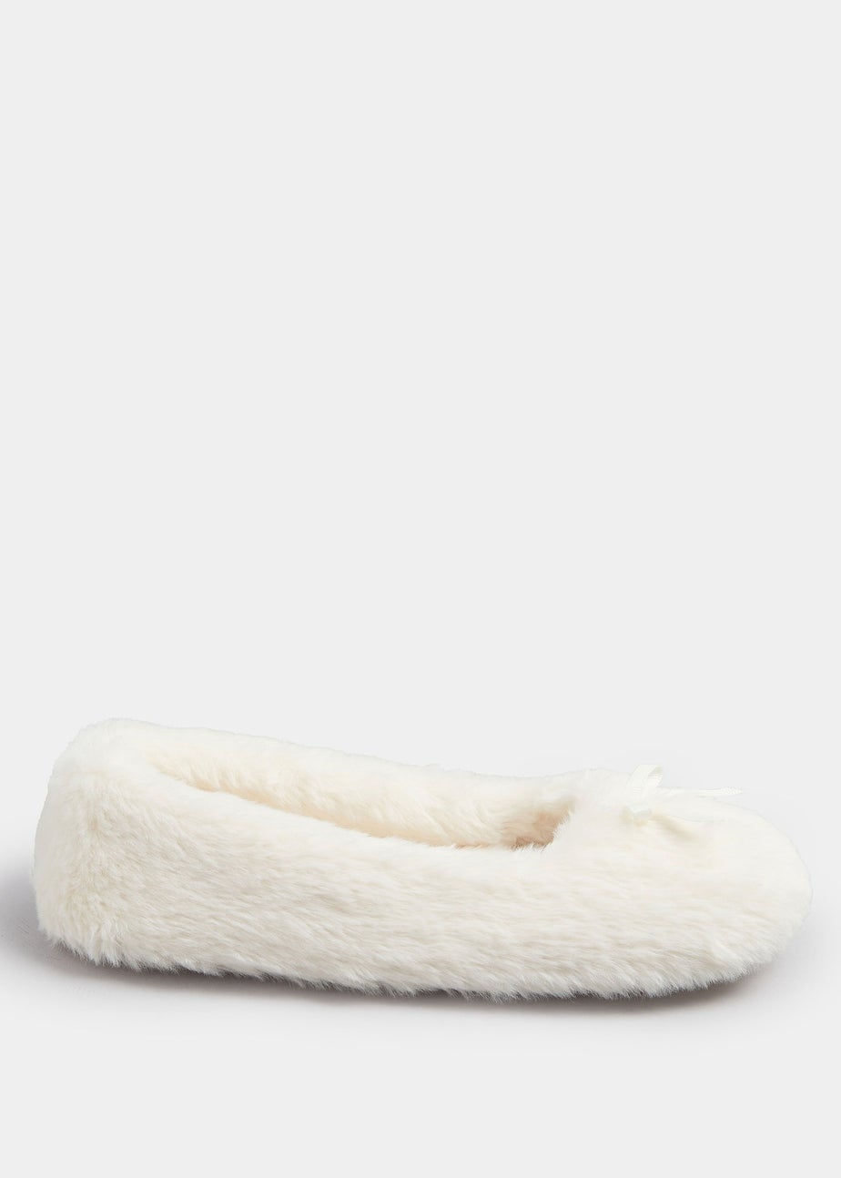 Yours Cream Plush Bow Front Ballet Slippers