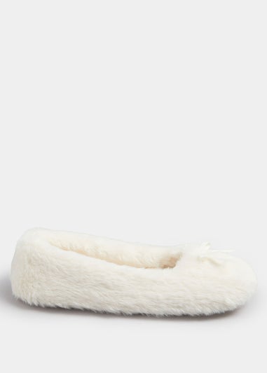 Yours Cream Plush Bow Front Ballet Slippers