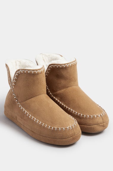 Yours Tan Brown Whipstitch Boot Slippers