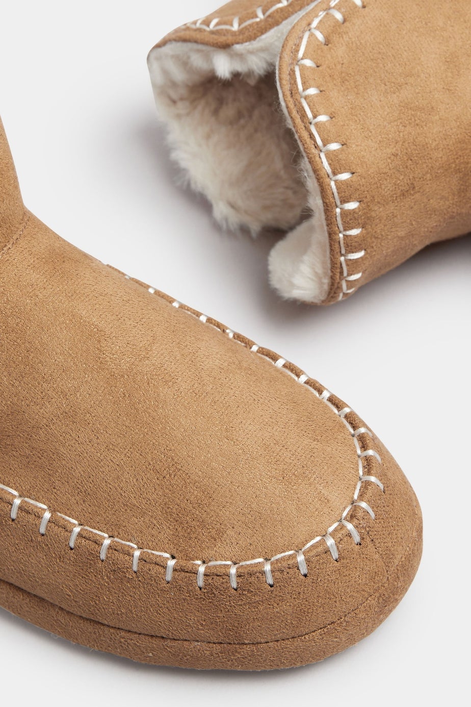 Yours Tan Brown Whipstitch Boot Slippers