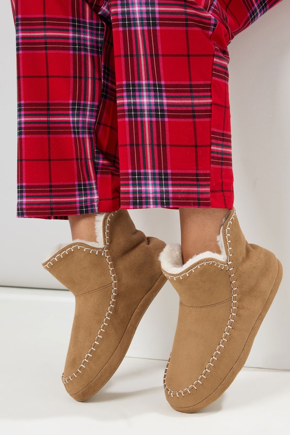 Yours Tan Brown Whipstitch Boot Slippers