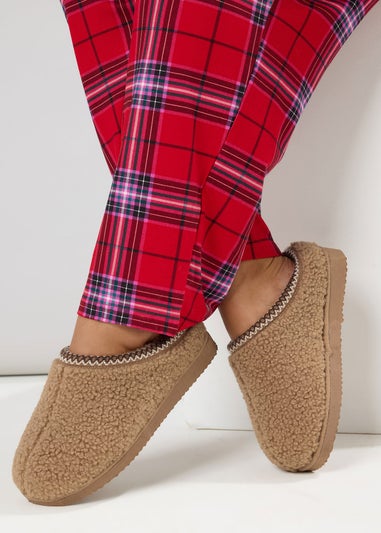 Yours Tan Brown Borg Stitch Mules