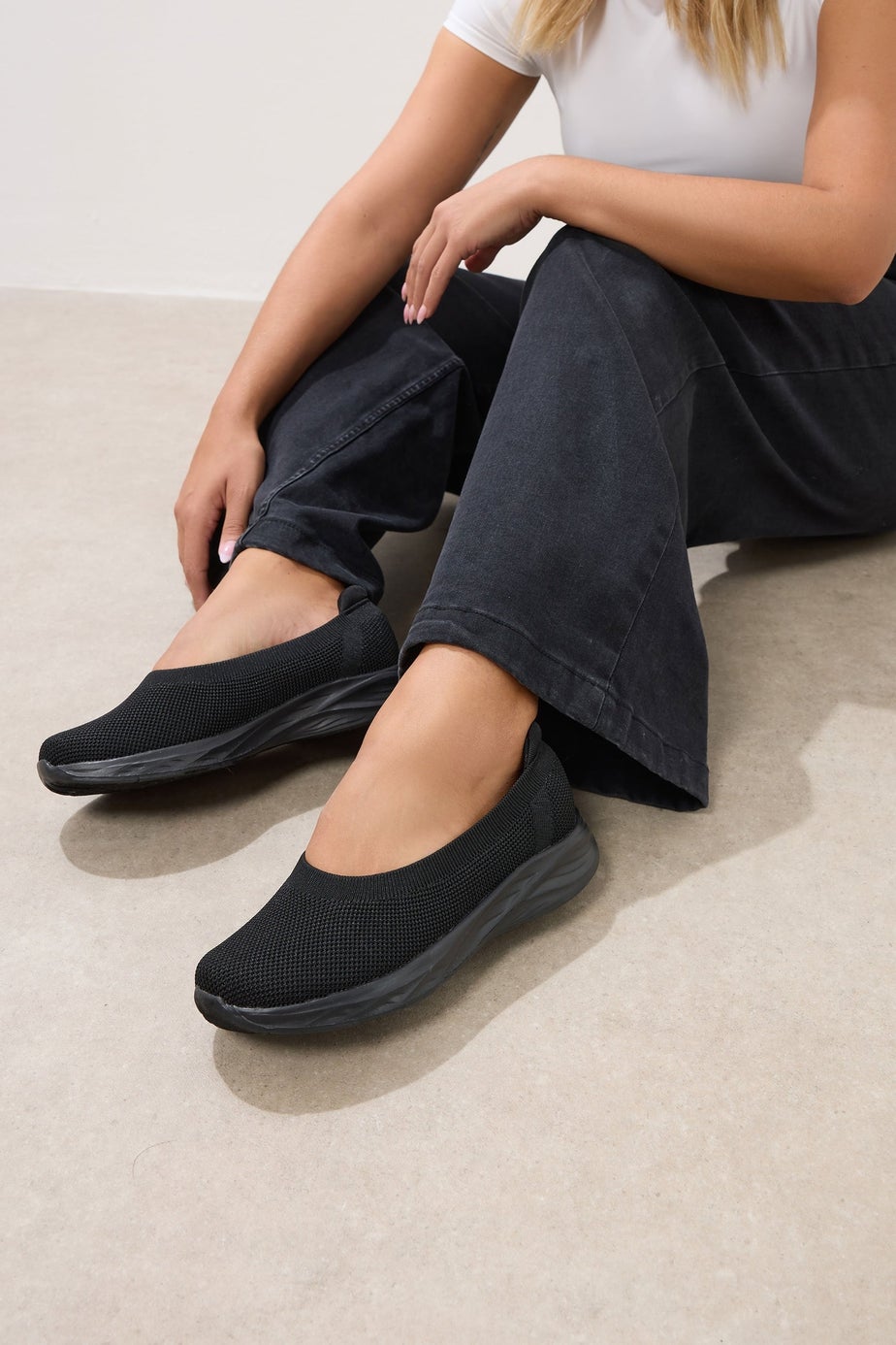 Yours Black Slip On Knit Trainers In Extra Wide EEE Fit