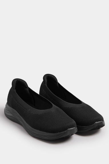 Yours Black Slip On Knit Trainers In Extra Wide EEE Fit