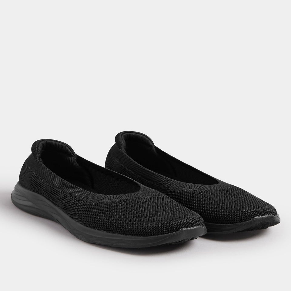 Yours Black Slip On Knit Trainers In Extra Wide EEE Fit