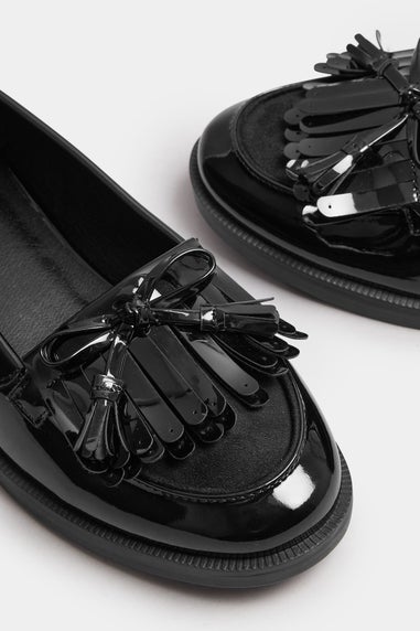 Yours Black Patent Fringe Loafers In Wide E Fit & Extra Wide EEE Fit