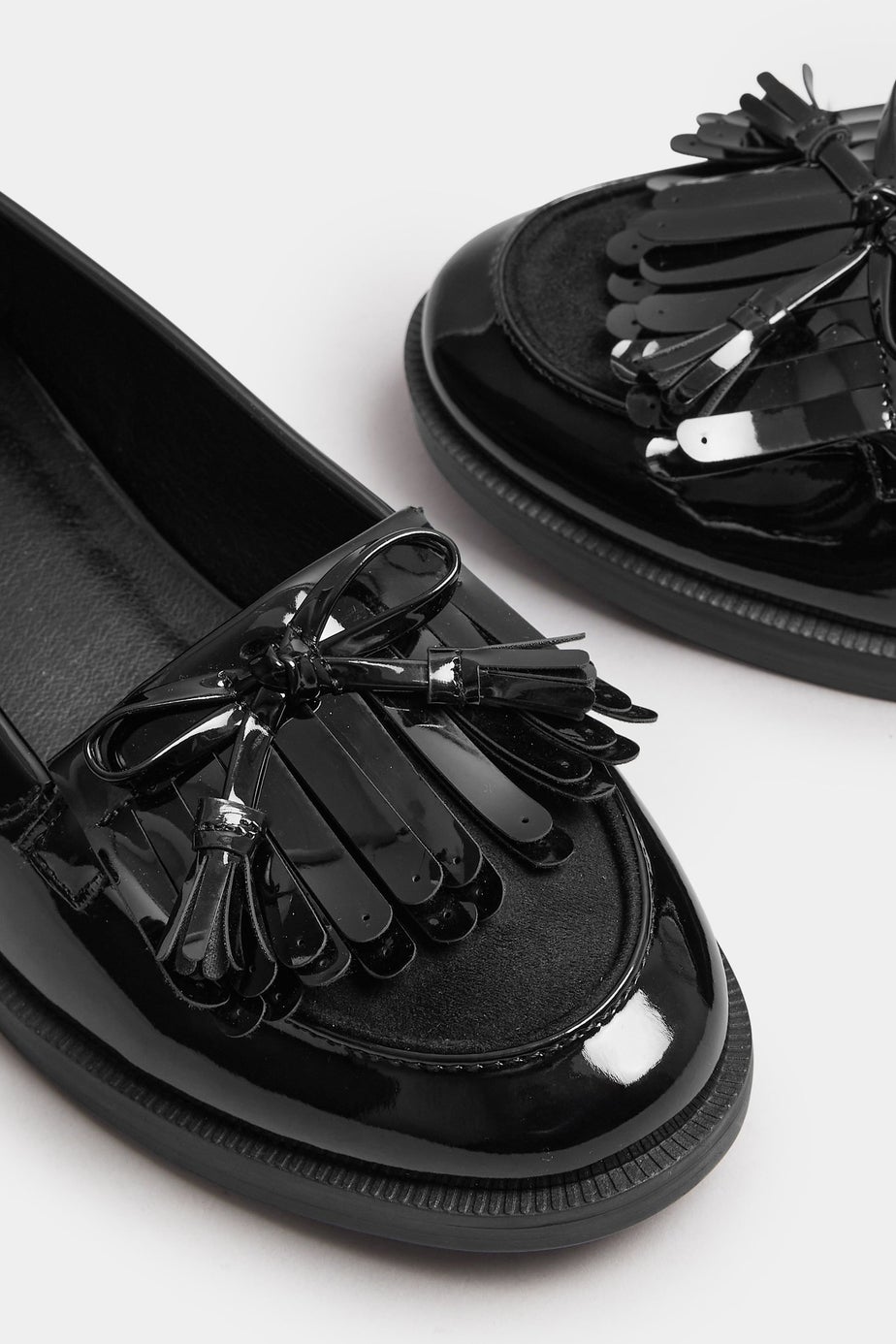 Yours Black Patent Fringe Loafers In Wide E Fit & Extra Wide EEE Fit