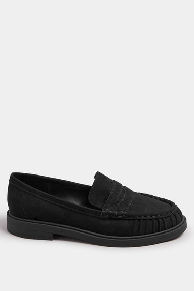 Yours Black Faux Suede Ruched Front Loafers In Extra Wide EEE Fit