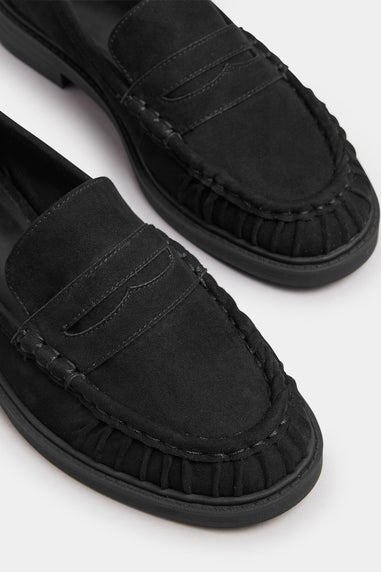 Yours Black Faux Suede Ruched Front Loafers In Extra Wide EEE Fit