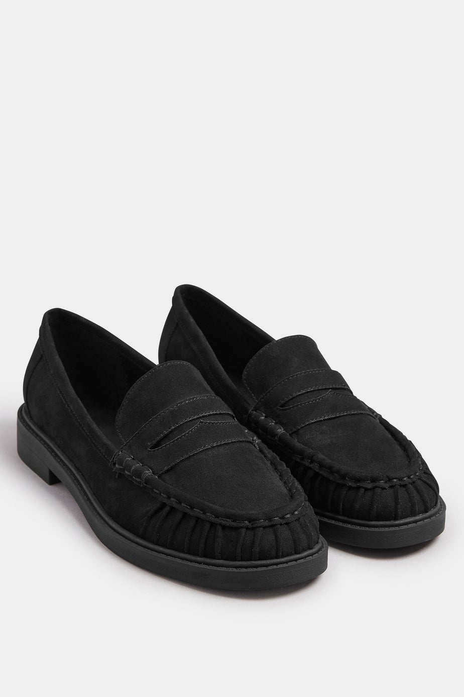 Yours Black Faux Suede Ruched Front Loafers In Extra Wide EEE Fit