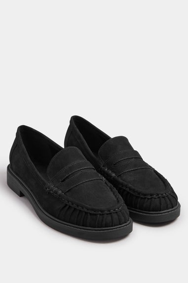 Yours Black Faux Suede Ruched Front Loafers In Extra Wide EEE Fit