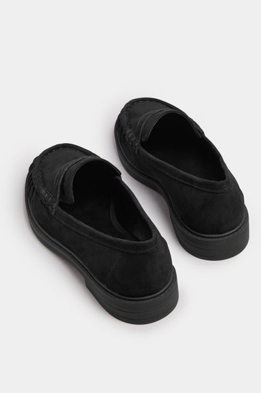 Yours Black Faux Suede Ruched Front Loafers In Extra Wide EEE Fit