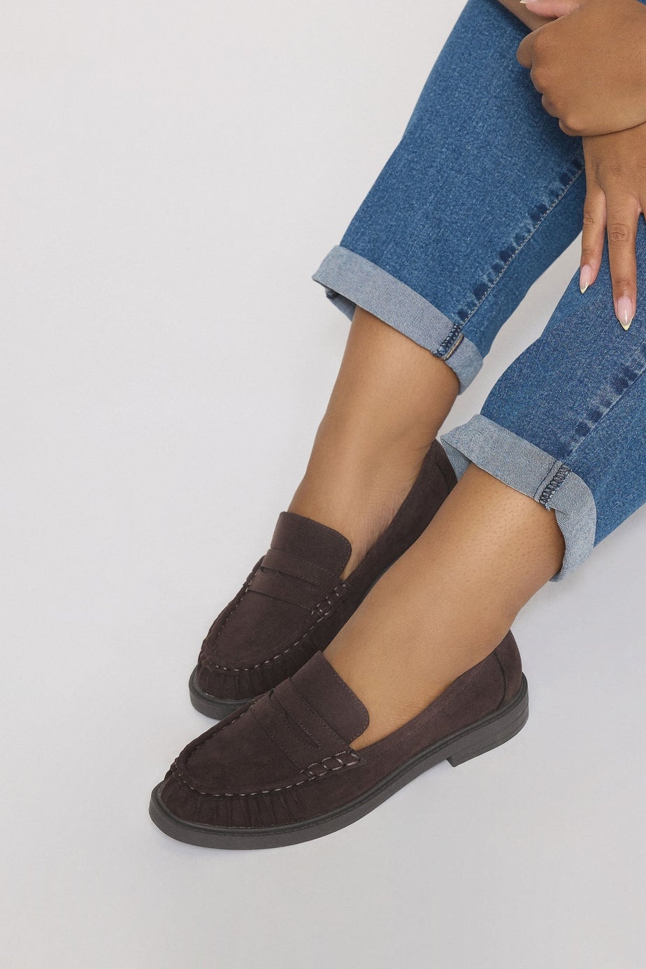 Yours Chocolate Brown Faux Suede Ruched Front Loafers In Extra Wide EEE Fit