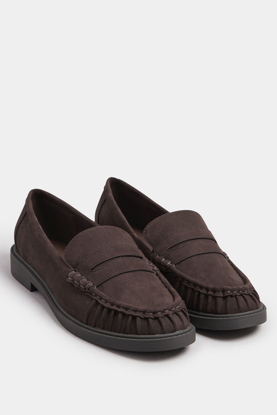 Yours Chocolate Brown Faux Suede Ruched Front Loafers In Extra Wide EEE Fit