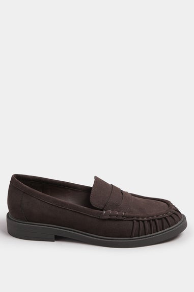 Yours Chocolate Brown Faux Suede Ruched Front Loafers In Extra Wide EEE Fit