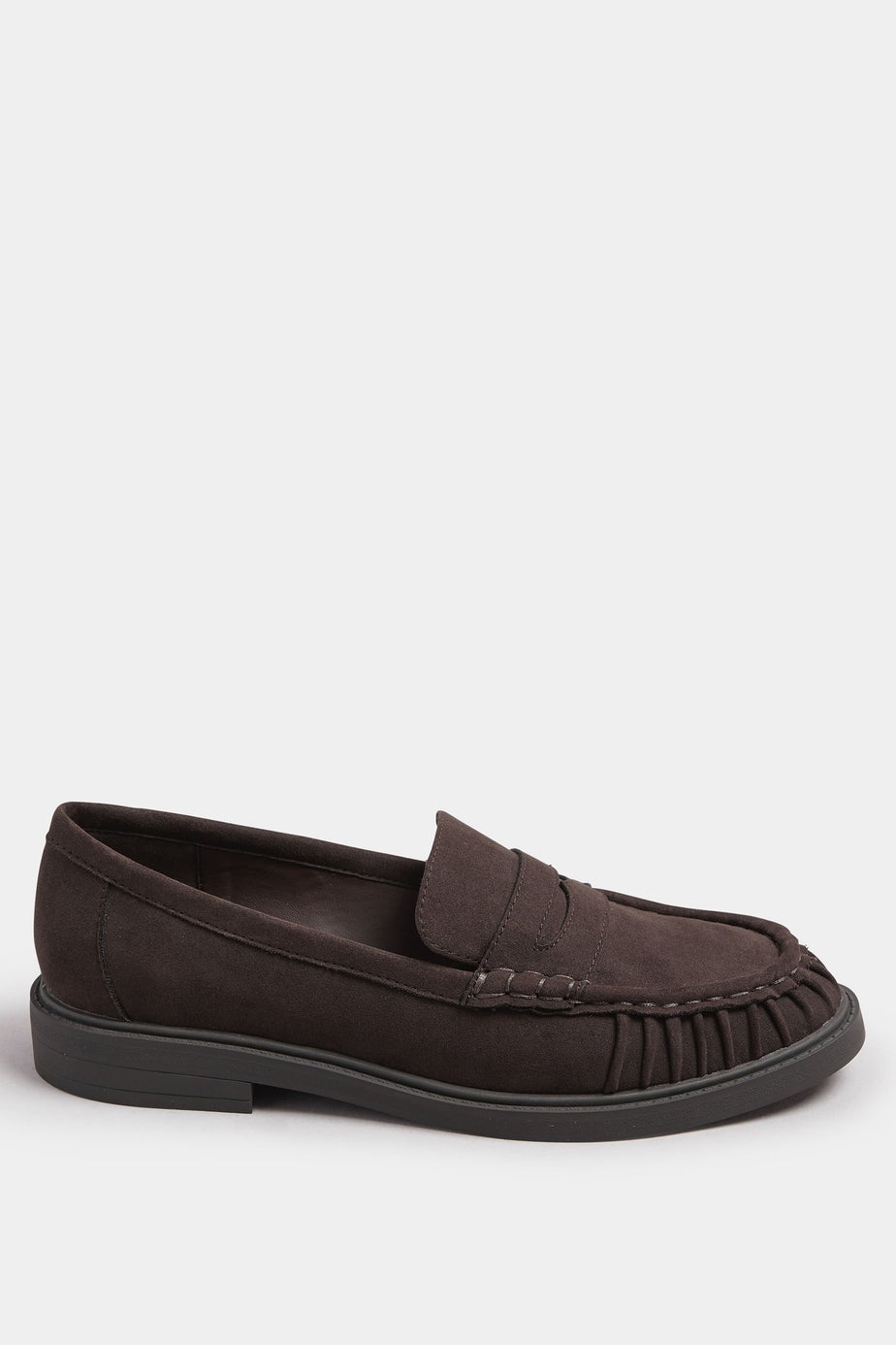 Yours Chocolate Brown Faux Suede Ruched Front Loafers In Extra Wide EEE Fit
