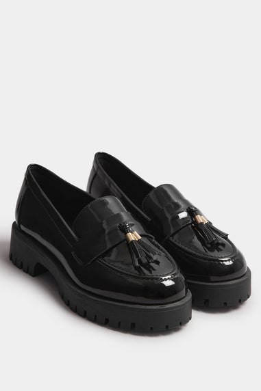 Yours Black Tassel Patent Loafers In Wide E & Extra Wide EEE Fit