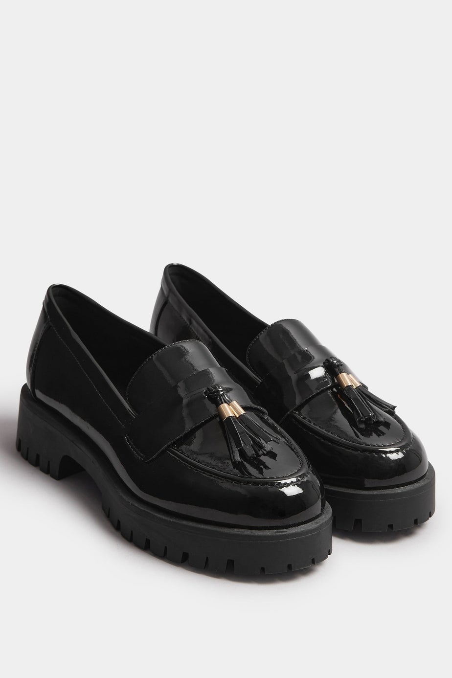 Yours Black Tassel Patent Loafers In Wide E & Extra Wide EEE Fit