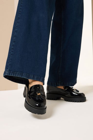 Yours Black Tassel Patent Loafers In Wide E & Extra Wide EEE Fit
