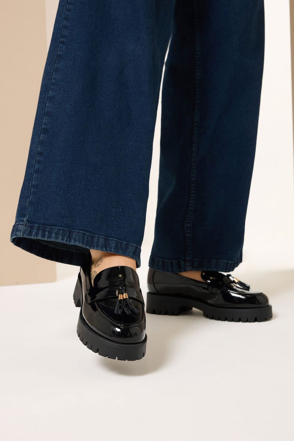 Yours Black Tassel Patent Loafers In Wide E & Extra Wide EEE Fit