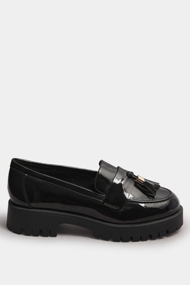 Yours Black Tassel Patent Loafers In Wide E & Extra Wide EEE Fit