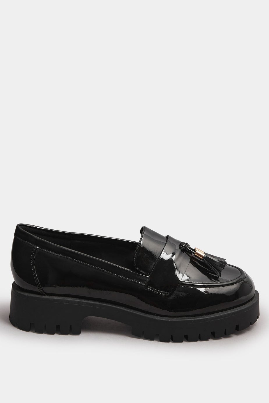 Yours Black Tassel Patent Loafers In Wide E & Extra Wide EEE Fit
