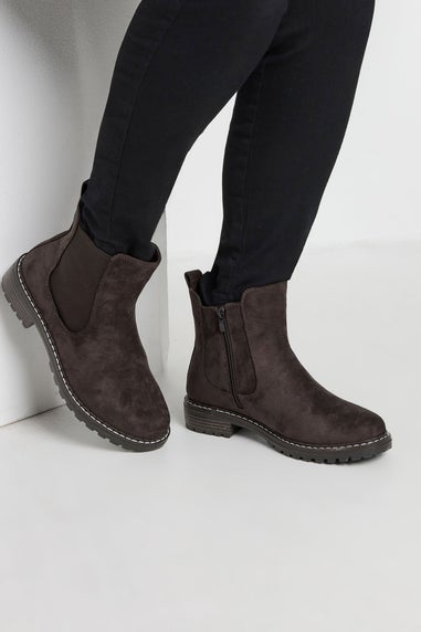 Yours Brown Faux Suede Chelsea Boots In Wide E & Extra Wide EEE Fit