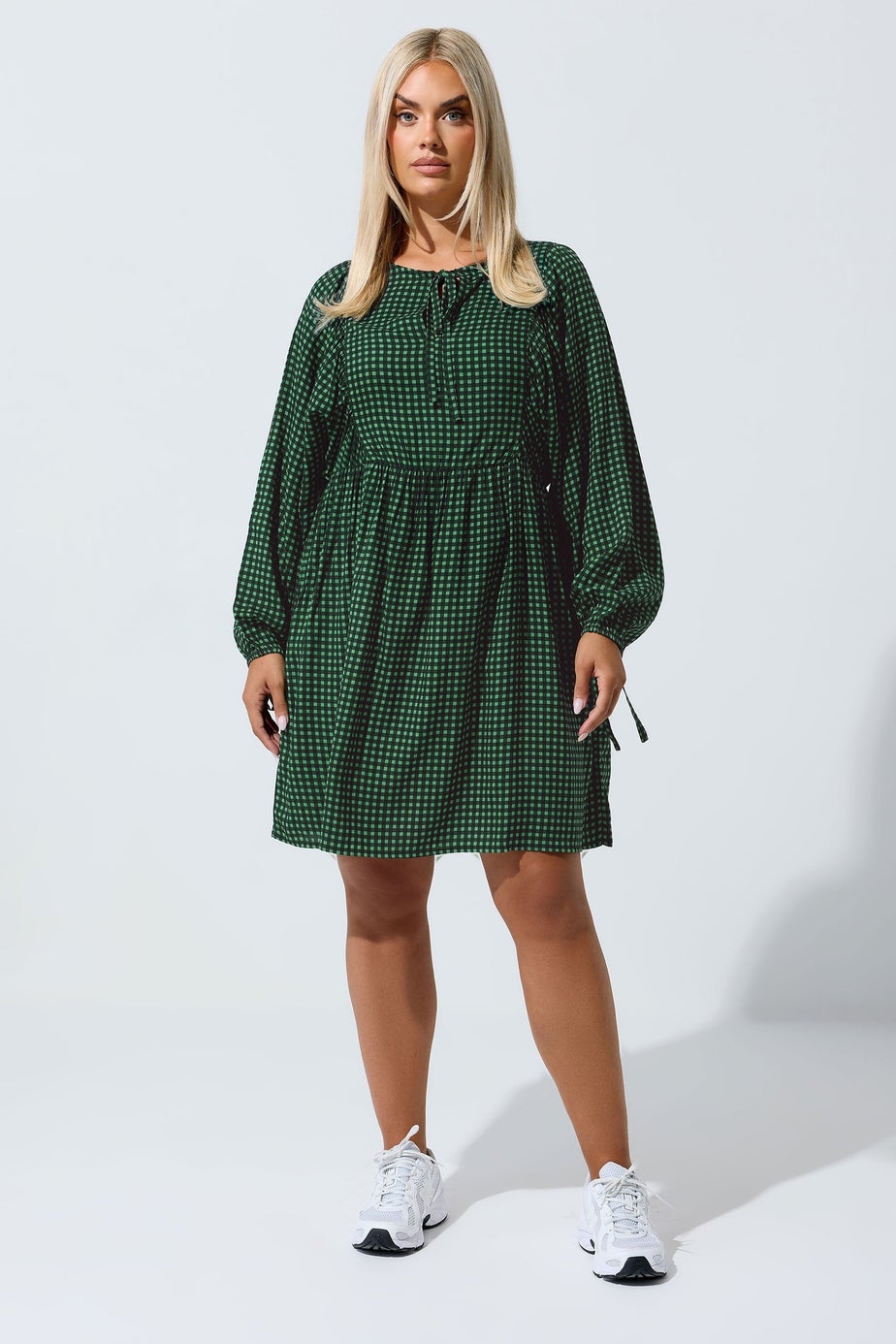 Yours Limited Curve Black Check Tie Front Mini Dress