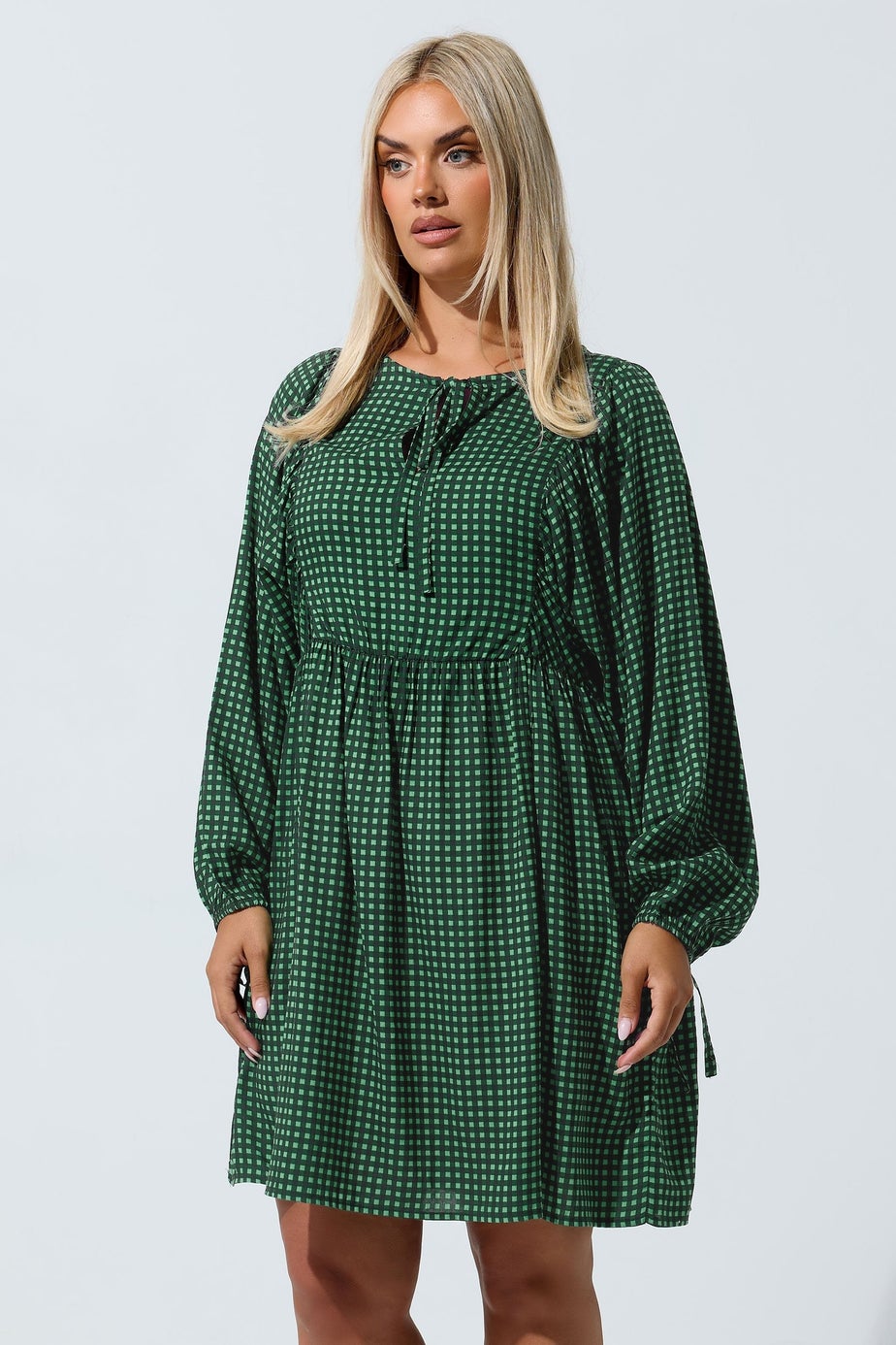 Yours Limited Curve Black Check Tie Front Mini Dress