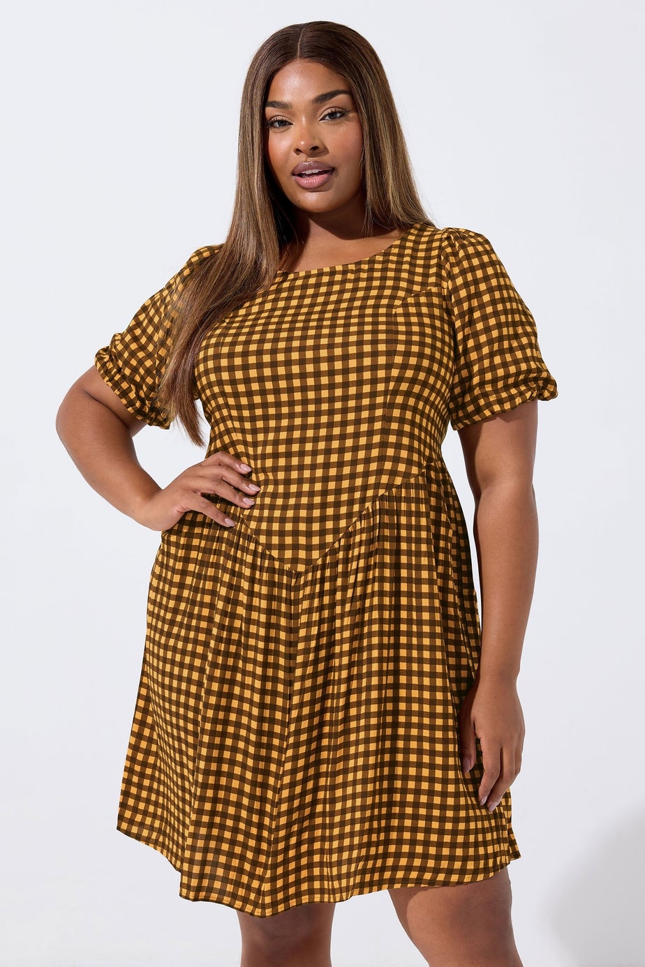 Yours Limited Curve Brown Check Mini Dress