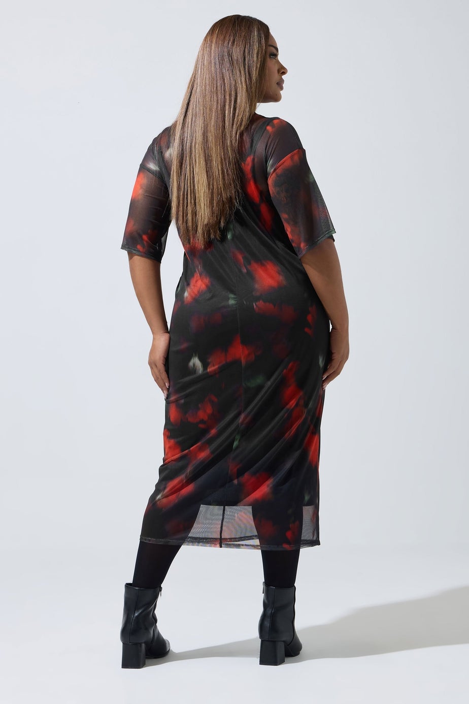 Yours Curve Black Blurred Floral Mesh Midaxi Dress