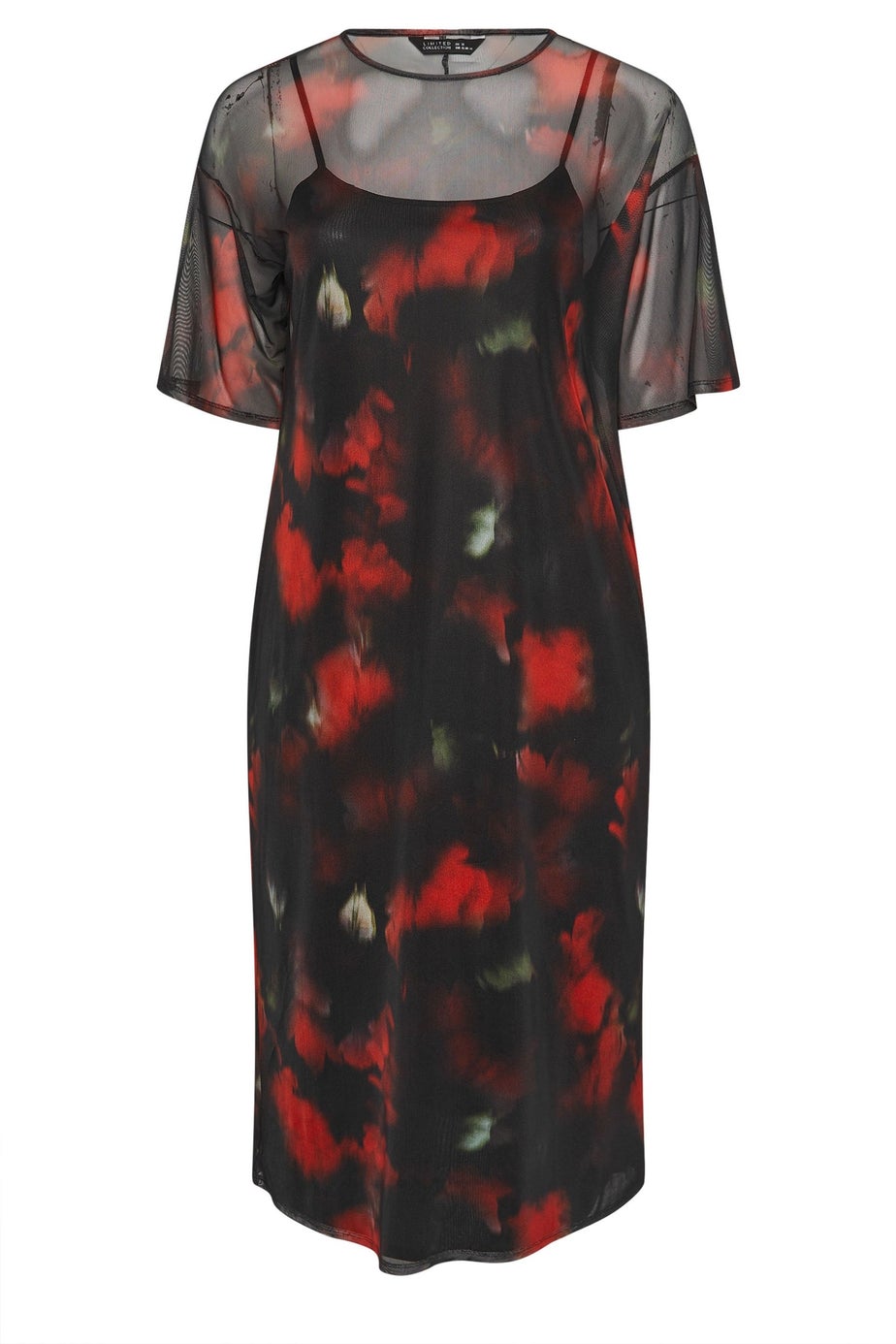 Yours Curve Black Blurred Floral Mesh Midaxi Dress