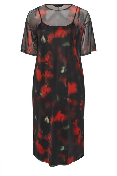 Yours Curve Black Blurred Floral Mesh Midaxi Dress