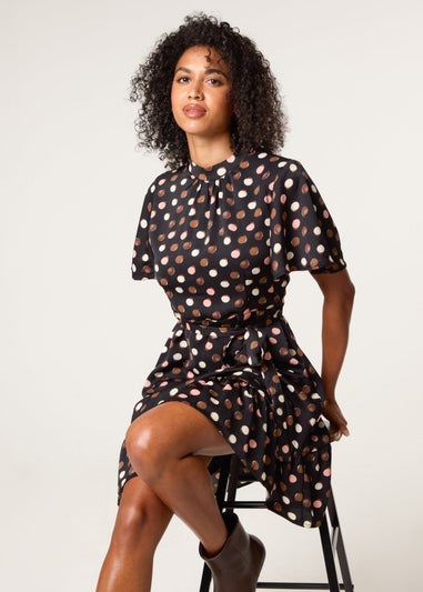 Blue Vanilla Multi Polka Dot High Neck Flippy Dress