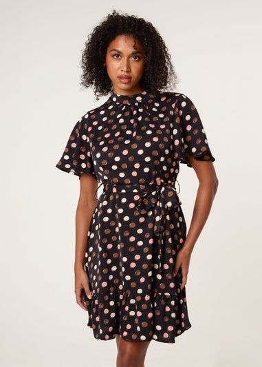 Blue Vanilla Multi Polka Dot High Neck Flippy Dress