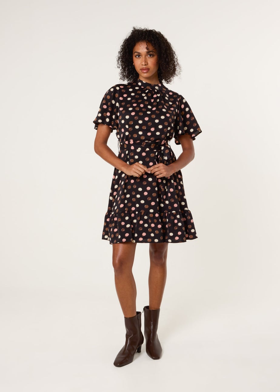 Blue Vanilla Multi Polka Dot High Neck Flippy Dress