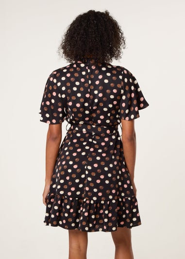 Blue Vanilla Multi Polka Dot High Neck Flippy Dress