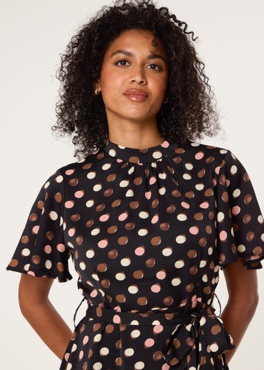 Blue Vanilla Multi Polka Dot High Neck Flippy Dress