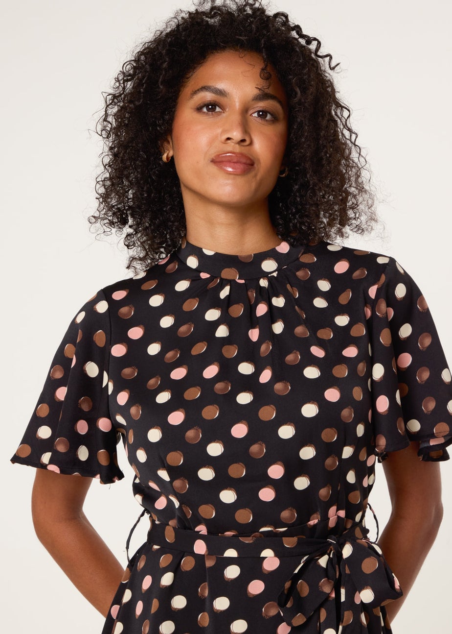 Blue Vanilla Multi Polka Dot High Neck Flippy Dress