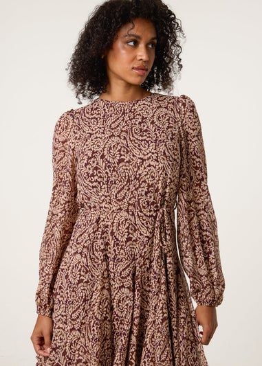 Blue Vanilla Brown Godet Dress With Self Tie